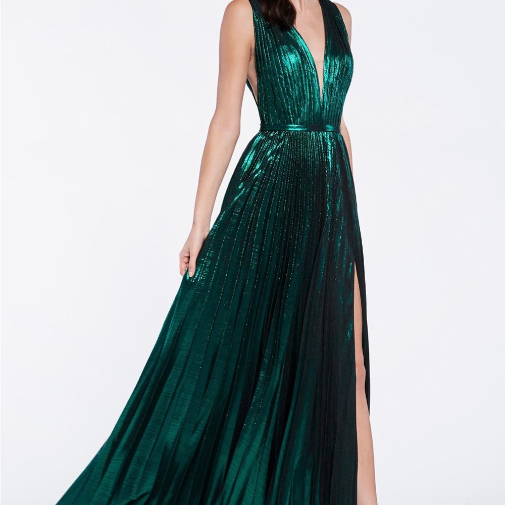 Pol Atteu Designer Gown Size 8 Emerald Green Pleated Formal Evening Dress Prom - Picture 3 of 14